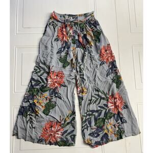 Patrons Of Peace Pants Blue Floral Belt Wide Leg Pleated Tropical Boho Size S